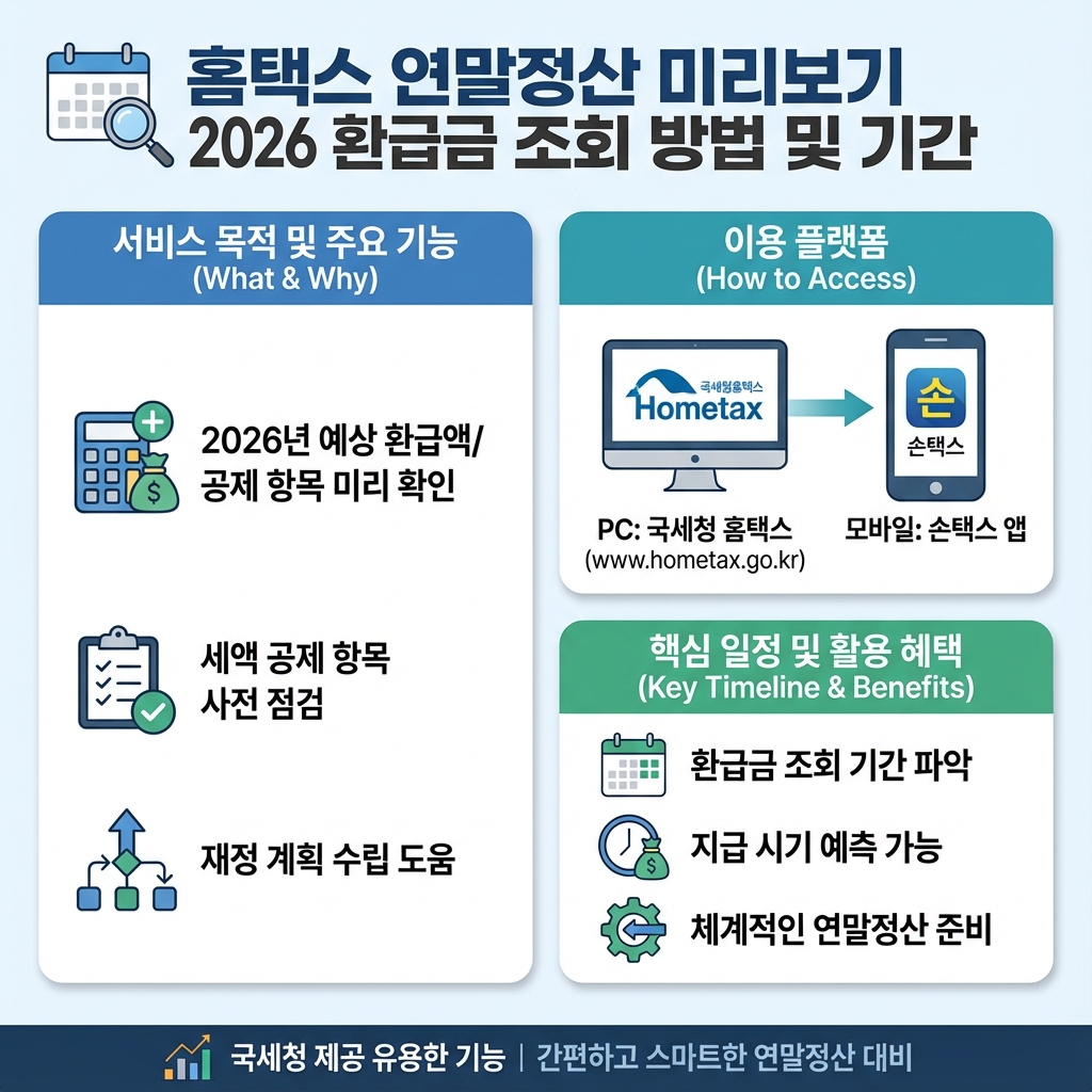 홈택스 연말정산 미리보기 2026 환급금 조회 방법 및 기간
